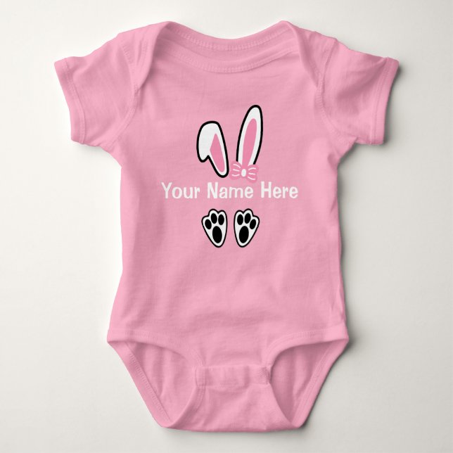Girls Easter Bunny Ears One Piece Bodysuit Pink (Front)