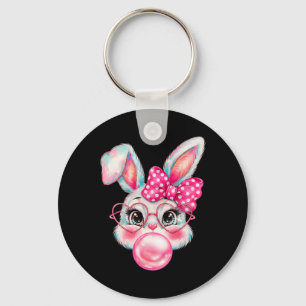 Girls Easter Cute Bunny Face Coquette Easter Kids  Key Ring