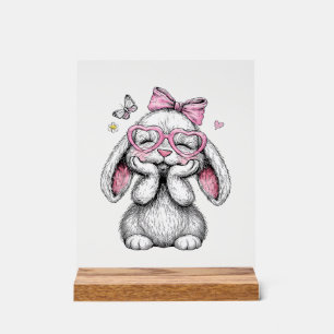 Girls Easter Cute Bunny Face Pink Easter Kids Todd Acrylic Sign