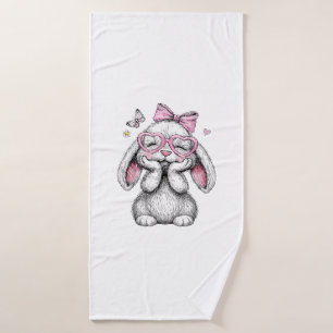 Girls Easter Cute Bunny Face Pink Easter Kids Todd Bath Towel