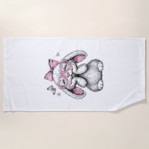 Girls Easter Cute Bunny Face Pink Easter Kids Todd Beach Towel