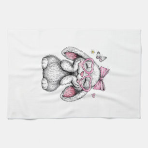 Girls Easter Cute Bunny Face Pink Easter Kids Todd Tea Towel