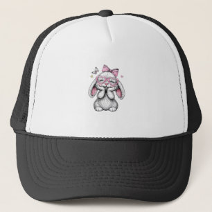 Girls Easter Cute Bunny Face Pink Easter Kids Todd Trucker Hat