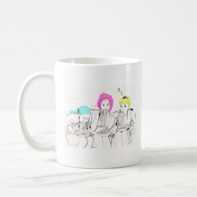 GIRLS EATING SPAGHETTI COFFEE MUG (Left)