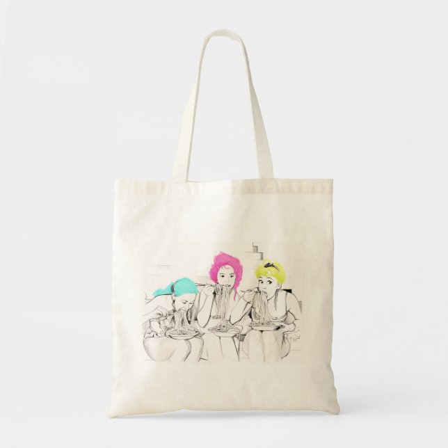 GIRLS EATING SPAGHETTI TOTE BAG (Front)