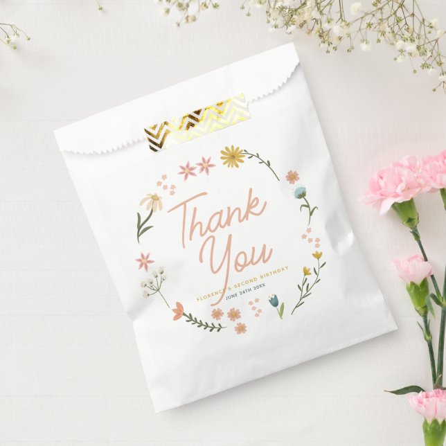 Girls Elegant Pink Boho Wildflower Girls Birthday  Favour Bags (Sealed)