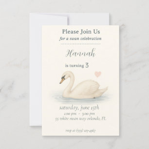 Girl's Elegant swan princess birthday  Invitation