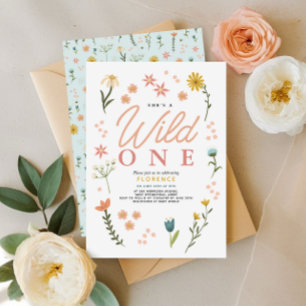 Girls Elegant Wild One Wildflower 1st Birthday Invitation