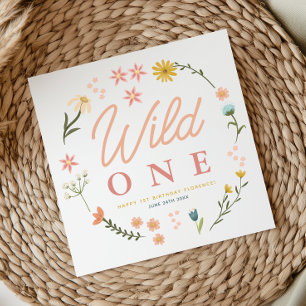 Girls Elegant Wild One Wildflower 1st Birthday Napkin