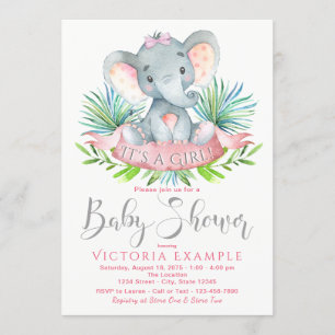Girls Elephant Baby Shower Invitations