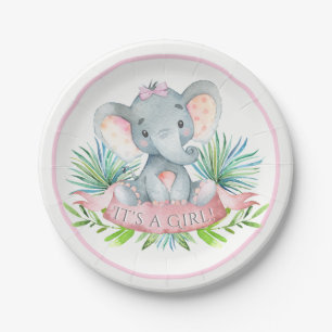 Girls Elephant Baby Shower Paper Plates