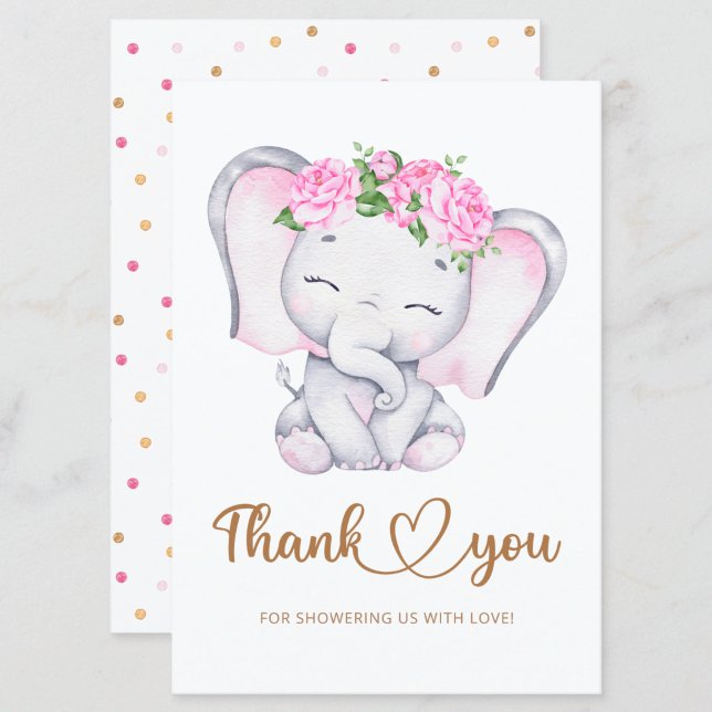 Girls elephant baby shower thank you card (Creator Uploaded)