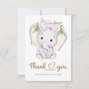 Girls elephant baby shower thank you card