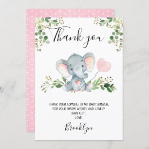 Girl's Elephant Baby Shower Thank You Card