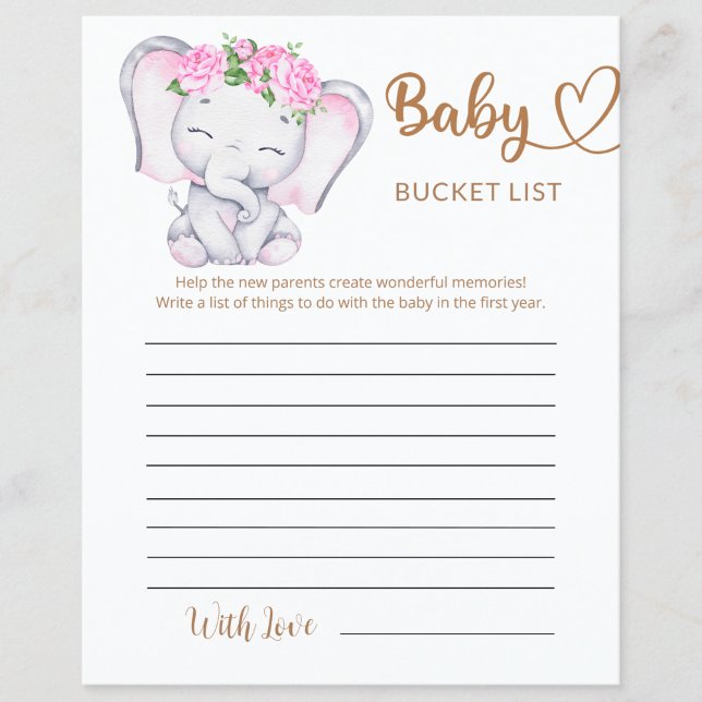 Girl's Elephant & Flower Watercolor Bucket List (Creator Uploaded)