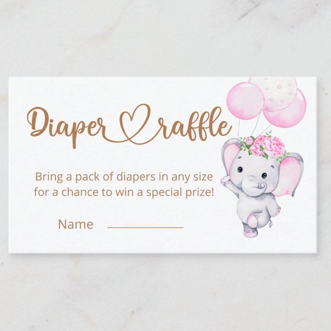  Girl's Elephant & Flower Watercolor Diaper Raffle Enclosure Card (Creator Uploaded)