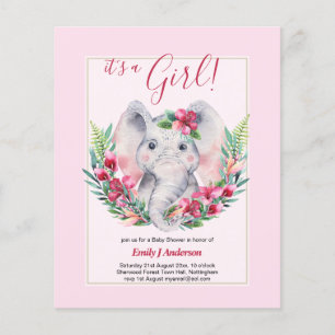 GIRLS Elephant Flowers Baby Shower GENDER REVEAL Flyer