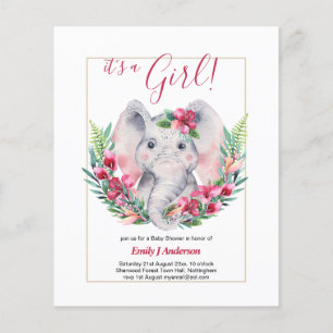 GIRLS Elephant Flowers Baby Shower GENDER REVEAL Flyer