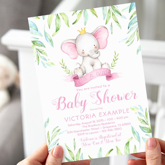 Girls Elephant Princess Baby Shower Invitations (Creator Uploaded)