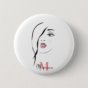 girl's face,glamourous , face, personalised modern 6 cm round badge