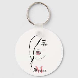 girl's face,glamourous , face, personalised modern key ring