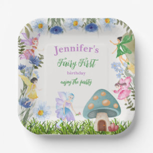 Girl's Fairy Birthday Fairies and Flowers Any Age Paper Plate