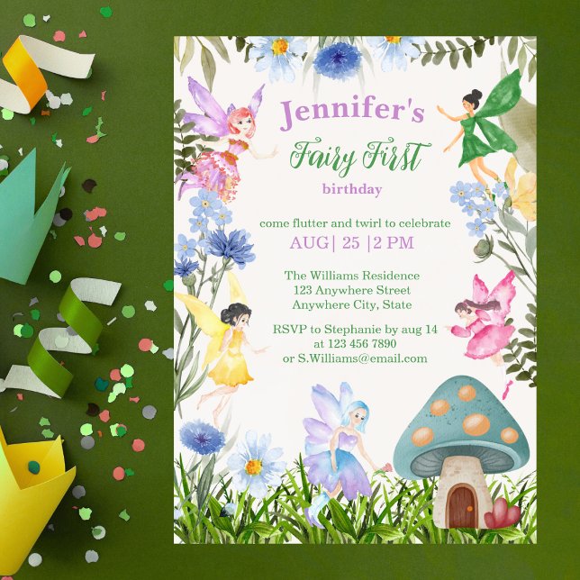 Girl's Fairy First Birthday Fairies and Flowers Invitation (Creator Uploaded)