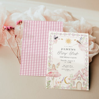 Girls Fairy First Magical Garden Birthday Invitation