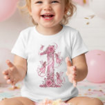 Girls Fairy First Pink 1st Birthday Outfit Baby T-Shirt<br><div class="desc">First birthday t-shirt with magical pink floral fairy number one design. Adorned with delicate roses and whimsical fairies,  this artwork captures the essence of a fairytale storybook. It's perfect for a baby girl's 1st bday party and photoshoots capturing precious memories of this milestone. Don't forget to personalise the back!</div>
