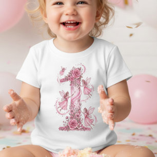 Girls Fairy First Pink 1st Birthday Outfit Baby T-Shirt