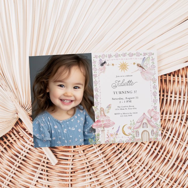 Girls Fairy Magical Garden Any Age Birthday Photo Invitation (Girls Fairy Garden Birthday Invite with Photo)