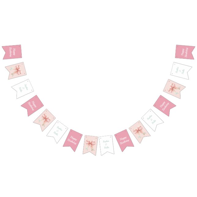 Girls Fairy Mushroom House Ribbon Twins Birthday Bunting (All)