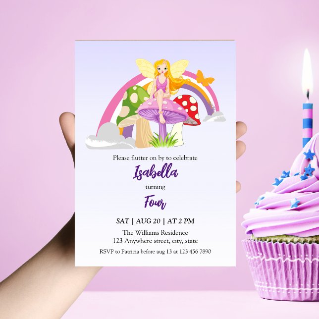 Girls Fairy Mushroom Rainbow Birthday  Invitation (Creator Uploaded)