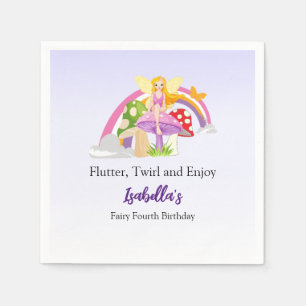 Girls Fairy Mushroom Rainbow Birthday Napkin
