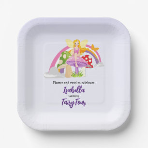 Girls Fairy Mushroom Rainbow Birthday Paper Plate