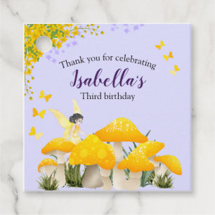 Girls Fairy Purple Mushroom Butterfly Birthday Favour Tags