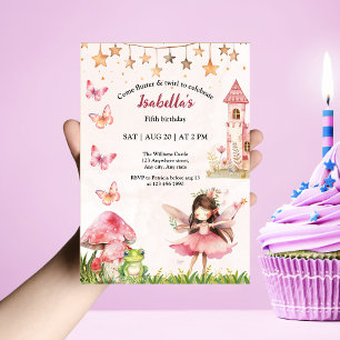 Girls Fairy Tale Castle Frog Mushroom Birthday Invitation