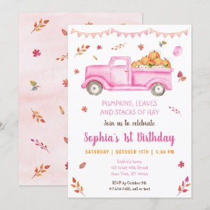Girls Fall Pumpkin Truck Birthday Invitation