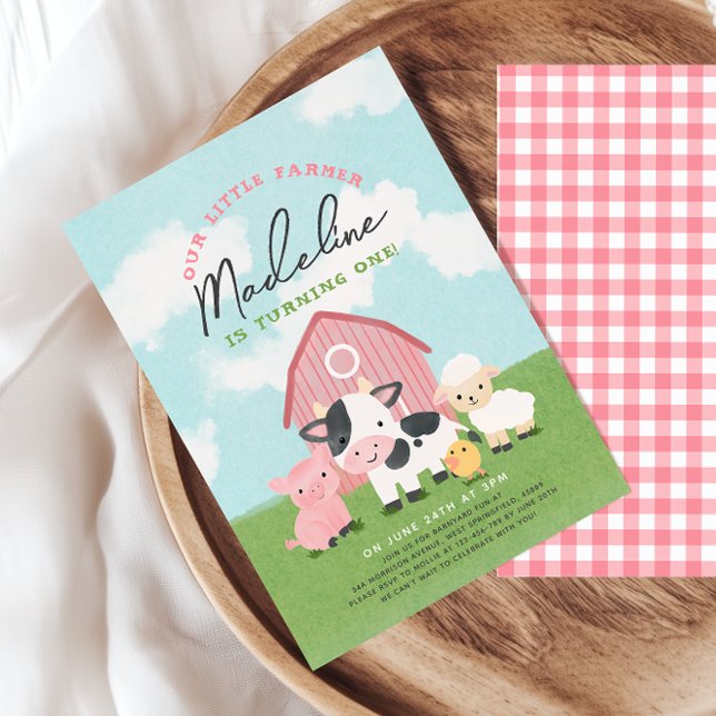 Girls Farm Animal Barnyard Birthday Invitation (Creator Uploaded)