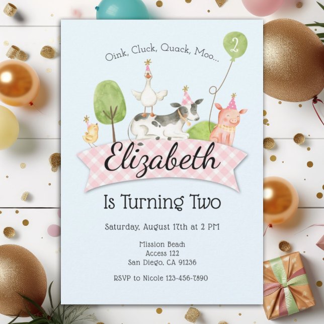 Girls Farm Barnyard 2nd Birthday Party Invitation (Creator Uploaded)