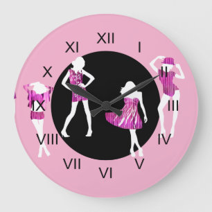Girls fashion models girly pink large clock