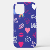 girls fashion seamless pattern with slogan. Hand d