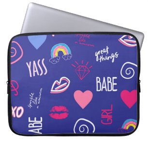 girls fashion seamless pattern with slogan. Hand d Laptop Sleeve