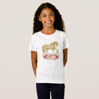Girls Faux Gold And Floral Horse Shirt