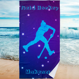 Girls Field Hockey Personalised Beach Towel