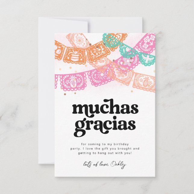 Girl's Fiesta Birthday Thank You Cards (Front)