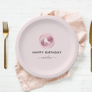 Girls Figure Skating Birthday Rose Gold Ice Skates Paper Plate