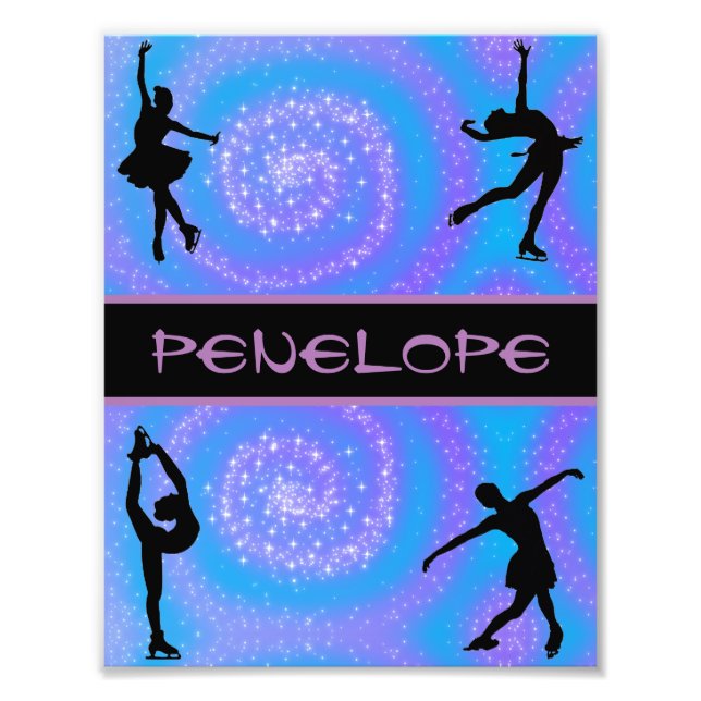 Girls Figure Skating Blue and Purple Swirl Photo Print (Front)