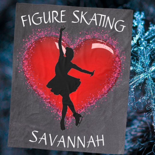 Girls Figure Skating Chalkboard Heart w/ Name  Fleece Blanket (Creator Uploaded)