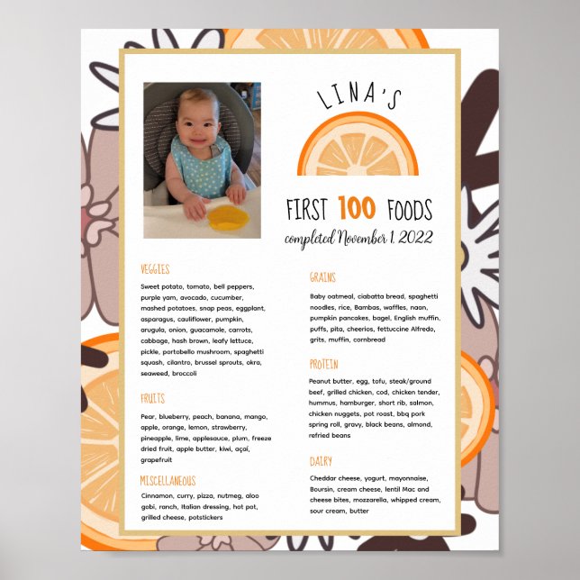 Girls First 100 Foods Baby Weaning Poster (Front)